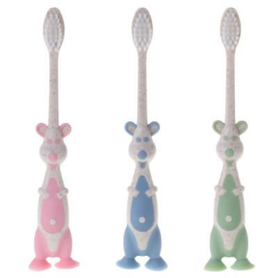 Baby Cartoon Toothbrush Wheat Straw Soft Bristles Teeth Dental Care In Stock Custom Packages