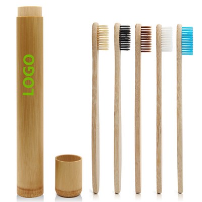 Custom Natural Bamboo Toothbrush Eco-Friendly Set Wooden Teeth Brush Soft-bristle Bamboo Fibre with Bamboo Tube