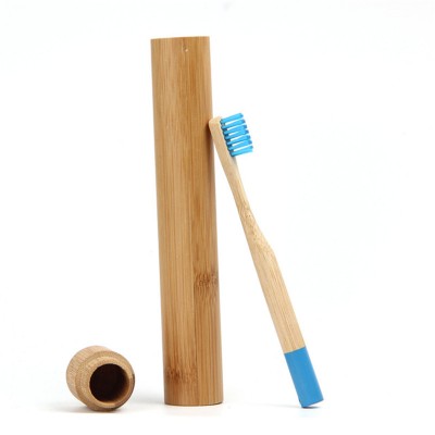 Round New Kid Bamboo Toothbrush Wooden Handle Oral Care Teeth Brush with Travel Bamboo Tube For Home Travel Supply