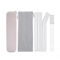 ECO Friendly Reusable Glass Drinking Straws, 5 Pack Healthy Smoothie Glass Straws with bag and cleaning brushes